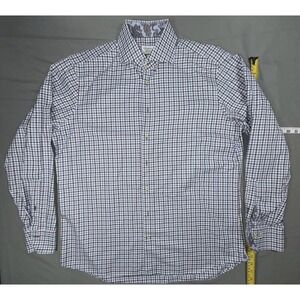 Stenströms Dress Shirt Mens 17.5 44 Blue Gingham Fitted Body Cotton Long Sleeve